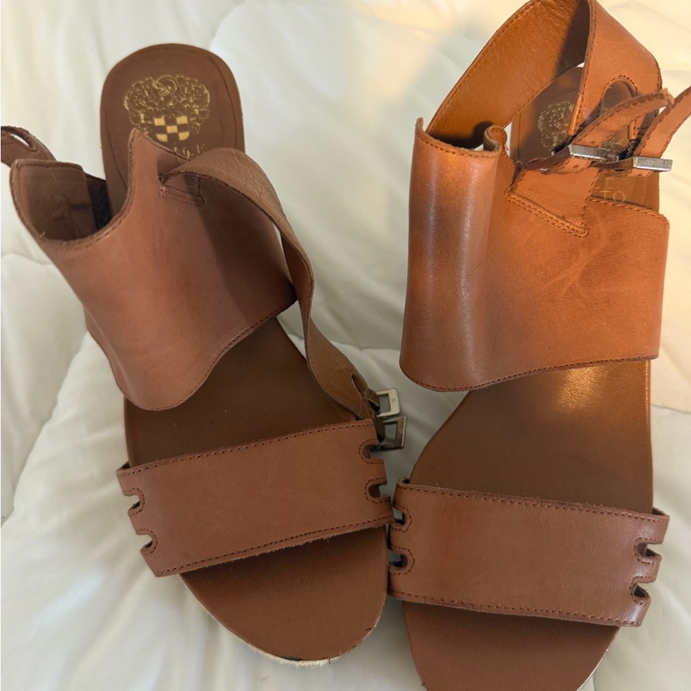 Vince Camuto tan Leather Slide Sandals